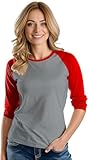 URBAN CREST Baseball Jersey Womens 3/4 Long Sleeves Baseball Tee Shirts- Heather Grey & Red Raglan-[40062026]- XX-Large