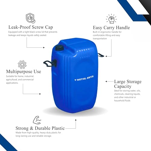 Image of V METAL ARTS Plastic Jerry Can | 50 Litre | Water Storage Drum | Leak Proof Gallon | PVC Jerry Can | Refillable Empty Can with Sealed Cap | Fuel & Chemical Storage Container | for Generators, Jeeps, Marine, Boat and Other Vehicles