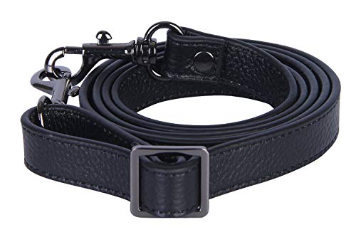 VanEnjoy Full Grain Leather Adjustable Replacement Cross Body Purse Shoulder Strap, 0.7” Width, Adjustable Length 25”-51” (Black-Grey Buckles)