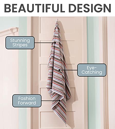 Bennett & Shea Home 100% Cotton Oversized Beach Towel, Extra Large 40 X 70, Luxurious And Extra Soft Towel, Plush Beach Or Pool Towel, Grey/Coral Lauderdale Stripe thumb #2