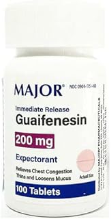 Major Pharmaceuticals Guaifenesin 200mg, Expectorant Round Dark Pink Tablets, 100 Count