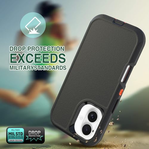 Image of for iPhone 16 Plus [6.7 inch] Case, Heavy-Duty Tough Rugged Shockproof Drop Protective Cover Phone Cases, Black+Orange