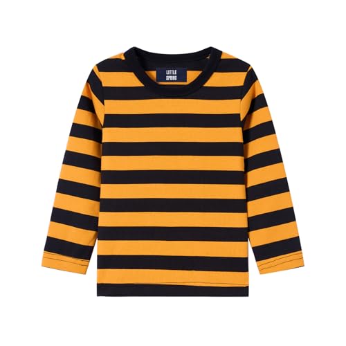 Image of LittleSpring Unisex Kids Long Sleeve Striped Tee Shirt Tagless Crew Neck Cotton T-Shirt