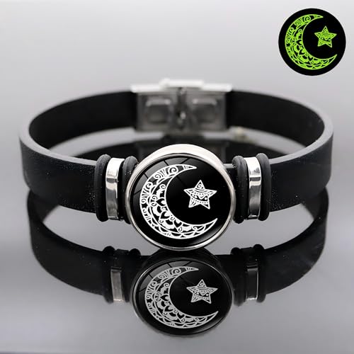 2pcs sun star moon glow-in-the-dark bracelets, men's and women's black leather bracelets, sun moon star couple bracelets4