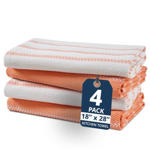 Image of LANE LINEN Kitchen Dish Towels 100% Cotton Soft & Durable 4 Pack - Coral