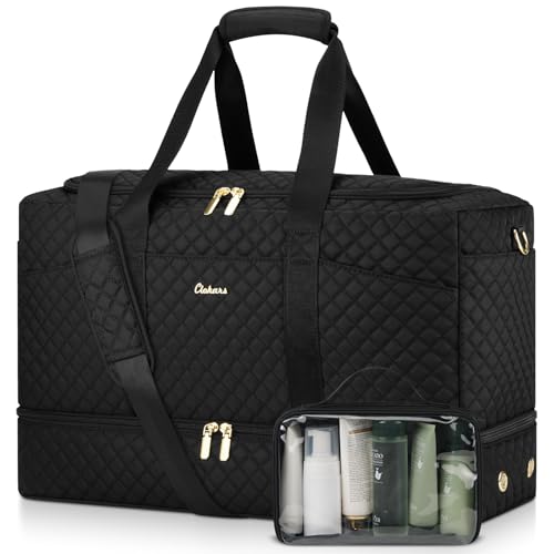 Travel Duffle Overnight Weekender Bags for Women with Shoe Compartment and Toiletry, Black