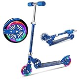 Basisdaten der Roller: 70 x 64 x 9,5 cm(Höhe*Länge*Breite), die Höhe der Lenkstange lässt sich von 70 bis 80 cm verstellen. Der Durchmesser beider Räder ist 12 cm. Der Roller mit der Verpackung wiegt 2,35 KG und seine Max. Belastbarkeit beträgt 50 KG