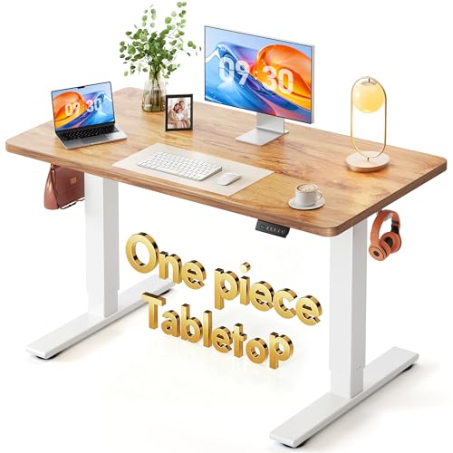 Image of FEZIBO One-Piece Standing Desk, 48 inchx24 inch Seamless Tabletop Electric Height Adjustable for Home Office, Study Rooms & Multi-Device Workstations, Light Rustic