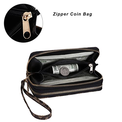 Image of Cellphone Wallet for Women Dual Zipper Long Purse with Removable Wristlet