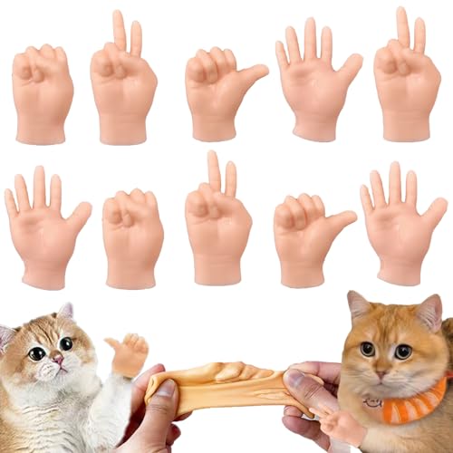 fnqiank 10 PCS Mini Hands for Cats?Small Hands Tiny Folded Hands Mini Realistic Hand Finger Puppets for Puppet Show,Gag Performance, Funny Stretchable Rubber Little Finger Hands for Cats and Puppy