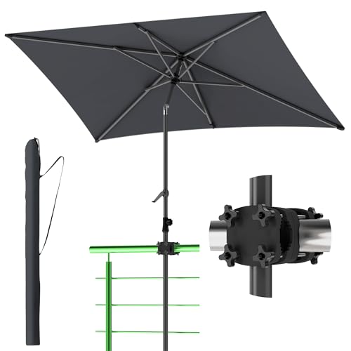 4smile Sonnenschirm Balkon 210x140 cm, Anthrazit – UV50+ rechteckig, höhenverstellbar mit Kurbel, für Garten & Terrasse, inkl. Sonnenschirmhalter und Schutzhülle