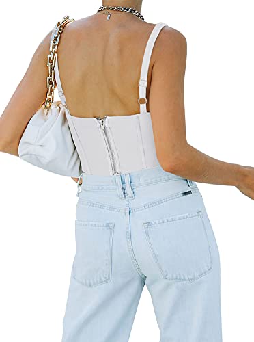 REORIA Women's Summer Sexy Square Neck Sleeveless Trendy Night Club Cropped Tank Top Cute Going Out Bustier Corset Crop Tops White 2X-Large - Image 2