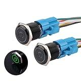 JIQI 16mm 2Pcs Waterproof 12V-24V Momentary Push Button Switch 1NO 1NC LED Push-Button Switch Black