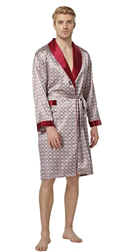 Image of TONY AND CANDICE Men's Satin Robe Lightweight Long Sleeve Silk Kimono Bathrobe with Shorts Set Sleepwear