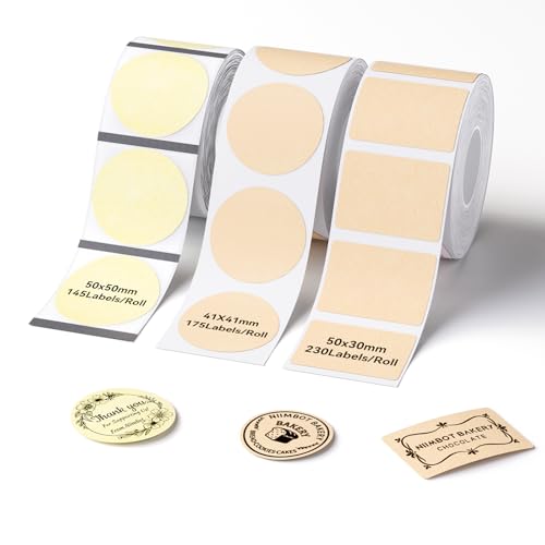 Image of NIIMBOT 3 Rolls Labels Compatible with B Series Label Maker, 50x50mm Gold Clear / 41x41mm Kraft / 50x30mm Kraft, for Bakery Small Business, Thank You Sticker, for Home Kitchen Pantry Oragnization