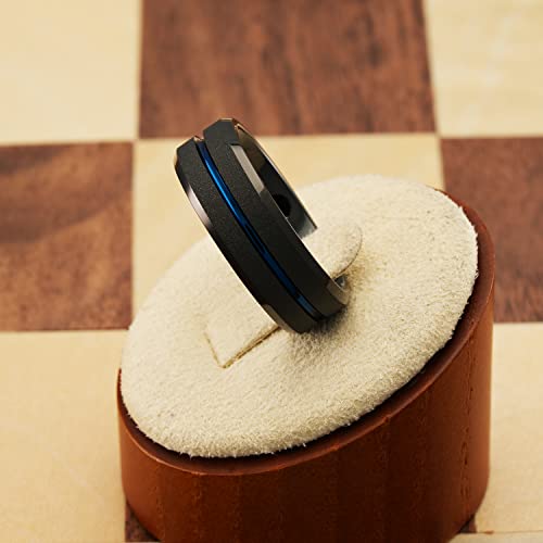 100S JEWELRY Black SandBlast Finish Beveled Edge Thin Blue Center Line Tungsten Rings For Men Women Wedding Promise Engagement Band Sizes 6-163