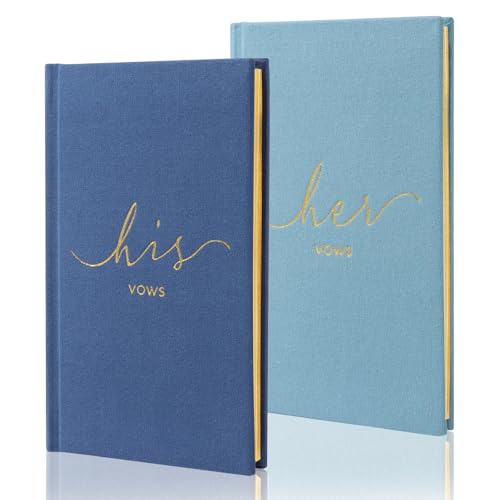 Image of Wedding Vow Books With Gold Foil Lettering, Hard Cover His and Hers Vow Books, Canvas Linen Foil Embossed Wedding Ceremony Vow Books - A Beautiful Addition For The Wedding Day, 56 Pages, 5.9 inch X 3.9 inch