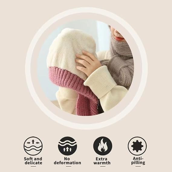 iYOGIzz Winter Cap for Women Woolen with Mufflers Women, 2 in 1 Mask Scarf Knitted Muffler & Girls Stylish caps Ear Protection (Multicolor)