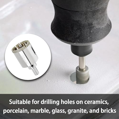 Image of 1-1 /2 Inch Diamond Hole Saw with Pilot Drill Bit | 40mm Cutting Depth, 3 /8 Triangular Shank, Nickel-Plated Carbon Steel, Chip Removal Holes, for Glass Tile Marble Granite