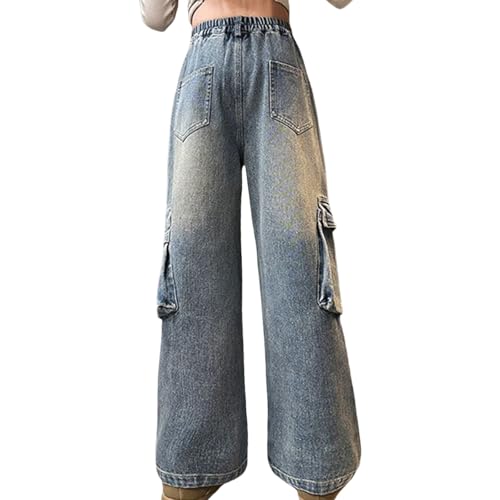 Cargo Pants for Girls 2025 Fashion High Waist Baggy Wide Leg Jeans Streetwear Hiphop Y2K Trousers with Multi Pockets4