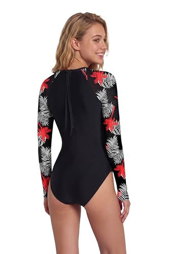 Image of Period Swimwear One Piece Leakproof Menstrual Long Sleeve Swimsuits Rash Guard UPF 50+ Bathing Suit for Teens Girls