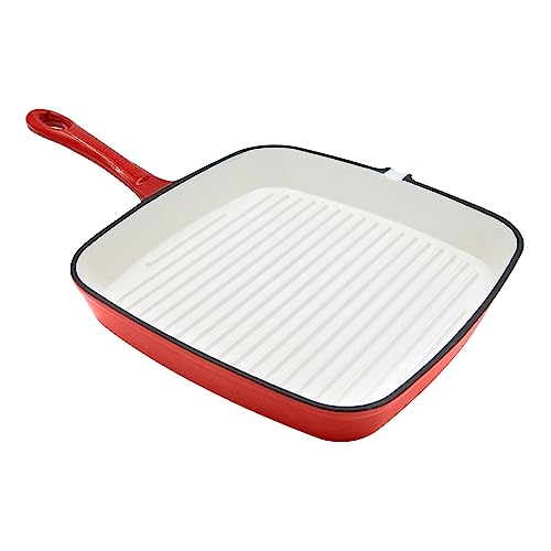 Blackmoor 67629 Sartén de hierro fundido rojo de 24 cm, a prueba de horno hasta 260 °C, revestimiento de esmalte antiadherente, mango de fácil agarre, cuenta con bordes elevados para sellar y