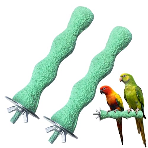 Bird Beak Grinding Stone Anti-Slip Parrot Nail Trimming Stick Parrot Resin Beak Grinder Washable Claw Trimmer Care Stand for Budgie Conures Parakeets Cage Accessories (2 Green 5 inch)