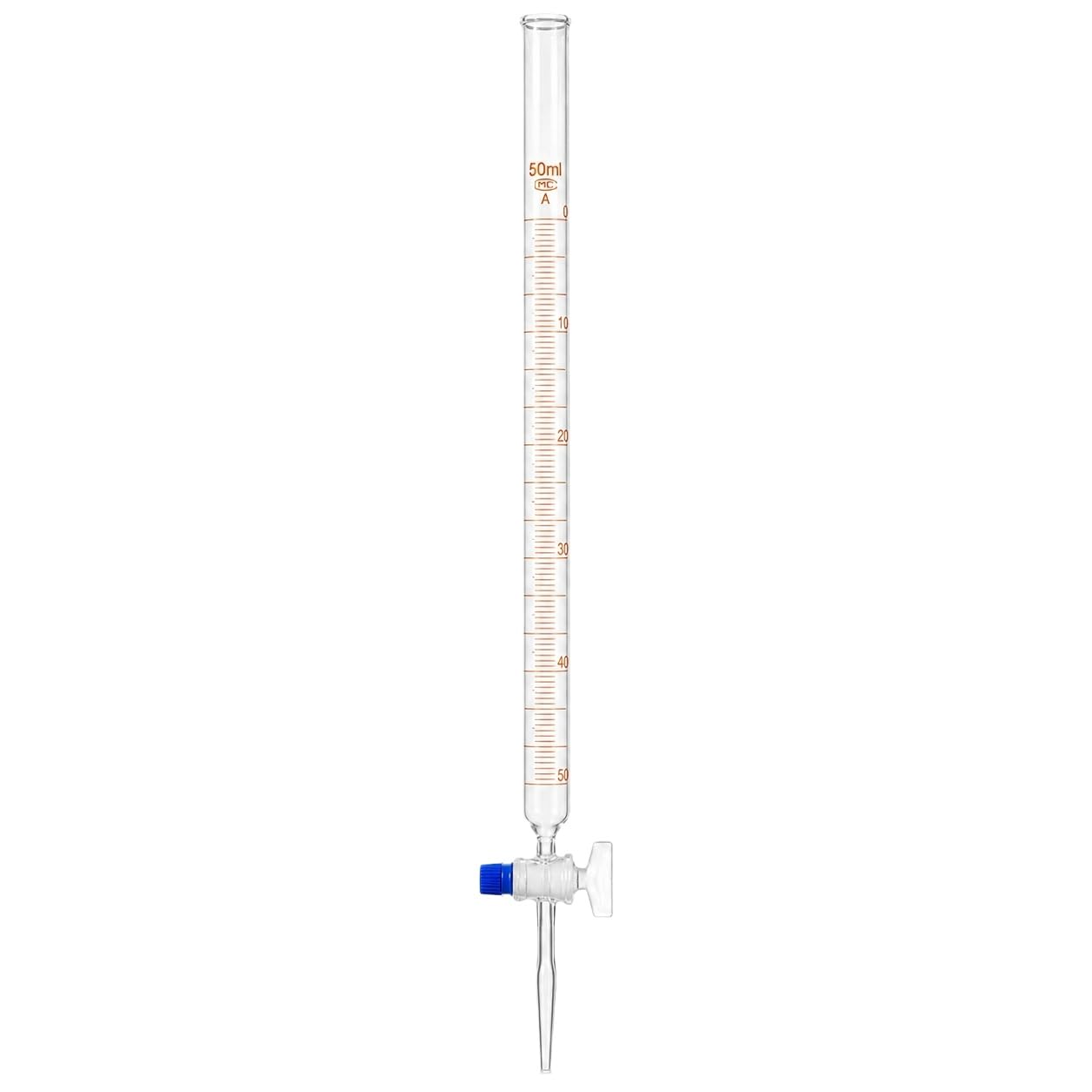 Biureta Kwasowa Prosta Szlifowany Zawór Szklany-50mL | Prosta Szklana Biureta Kwasowa ze Szklanym Kranikiem Łatwe Napełnianie Przez Lejek
