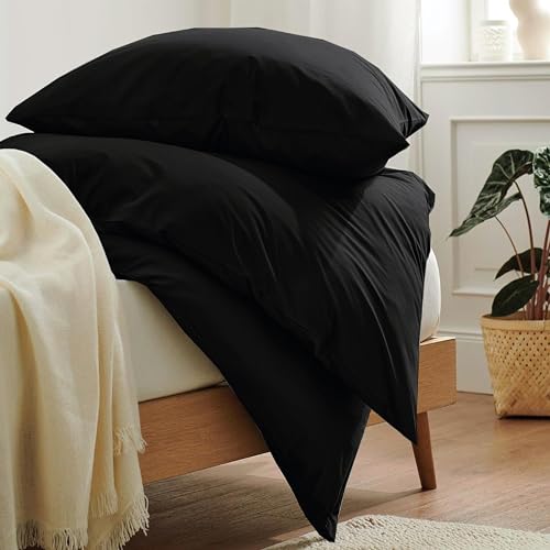 REHAN & CO Double Duvet Cover Sets – 3Pcs Bedding Set Double Bed Soft Brushed Microfiber Polyester– Plain Quilt Cover With Pillow Cases (Black) - Image 3