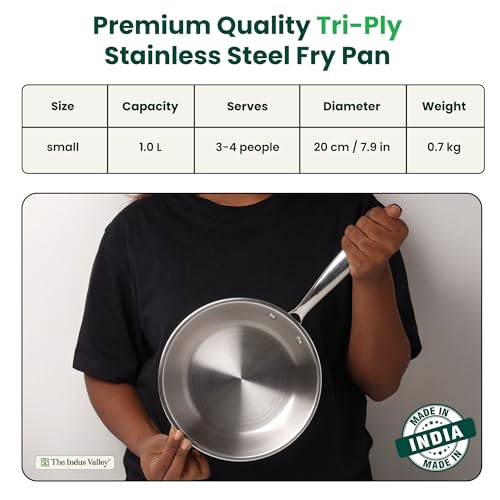 Image of The Indus Valley Triply Stainless Steel Fry Pan | Small 20 cm / 7.9 inch | Induction Friendly | Nonstick 3-Layer Body, 100% Pure & Toxin-Free, No Chemical Coating