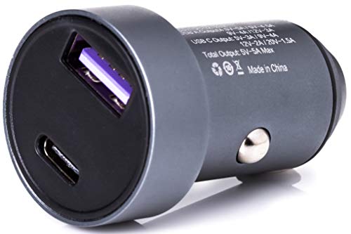 36W Dual USB Type C PD 3.0 (18W) + USB A QC4.0 (18W) Mini Fast Car Charger Adapter with Built-in LED Voltmeter