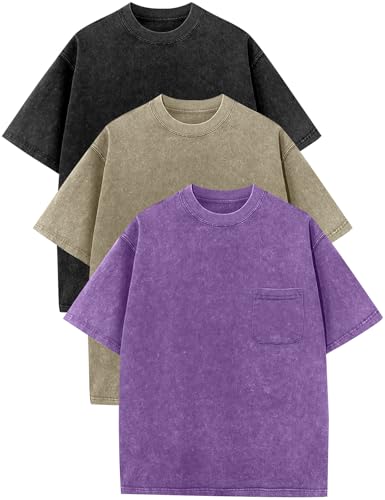 Image of COZYPOIN Unisex Kids Vintage Acid Wash Cotton Tees Crew Neck 3-16Y