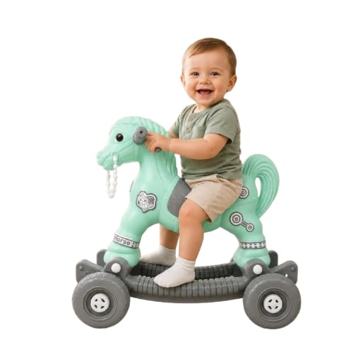 Image of AGHOR II Baby Horse Rocker Ride-On Toy for Kids c, Mint Green & Grey
