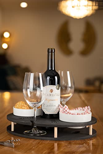 INEXTERIOR WineTime - WeinBar für Weiflasche und Gläser sowie Snacks - Aus Birkenholz hangefertigt - Made in Germany - Weinträger Weinregal tablett Brett unterlage (Natur)