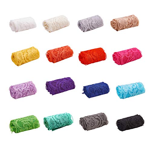 Benecreat 20 Yards 2 Inch Elastic Lace Fabric Stretch Floral Pattern Trim Ribbon For Headbands Garters Wedding Bouquet Making - 20 Colors, 1 Yard Per Color #TOP1