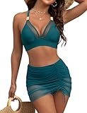 Blooming Jelly Womens High Wasited Bikini Sets Tummy Control Bathing Suit Push Up Swim Suits 2025 (XL, Peacock Green)