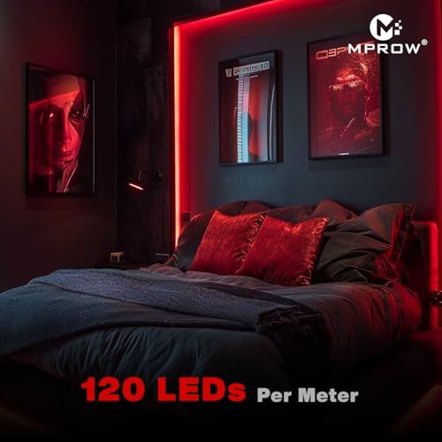 Image of MPROW 5 Meter LED Rope Light | 120 LEDs /Meter Waterproof Strip Light | Cove Light for False Ceiling, Diwali, Balcony & Indoor Decoration (Red)