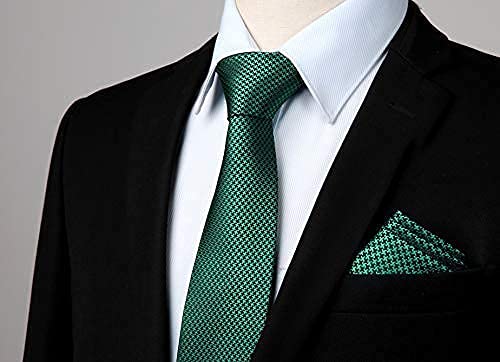 Image of HISDERN Ties for Men Solid Houndstooth Neckties Handkerchief Formal Business Tie & Pocket Square Set Wedding Party