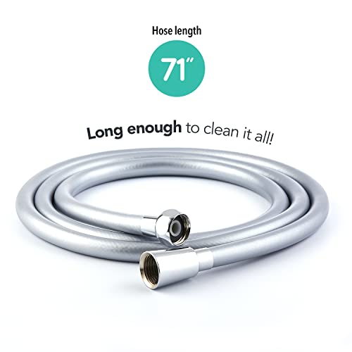Shower Hose For Barumi Handheld Showerheads - Silver Color | Flexible Pvc, Smooth Design For Easy Cleaning, Tangle-Free 360° Rotation Connector, 71" Length, Universal Fit, Easy Installation #TOP1