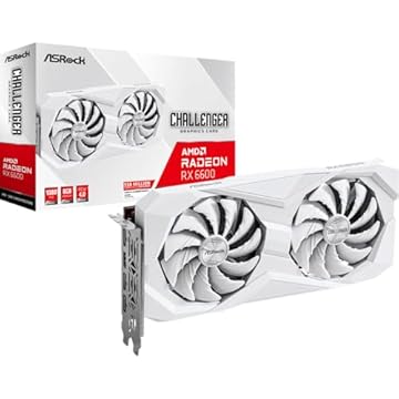 ASRock Placa gráfica AMD Radeon RX 6600 Challenger branca 8GB GDDR6 0dB resfriamento silencioso 128-bit 7680 x 4320 DisplayPort HDMI 14 Gbps Dual Fan 7nm