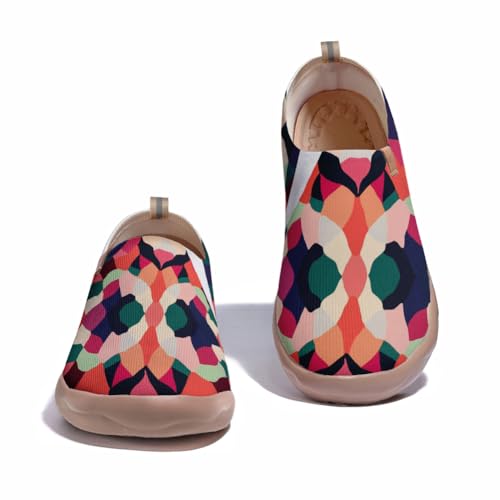 Women's Walking Sneakers Art Painted Slip On Loafers Comfort Knitted Travel Casual Shoes