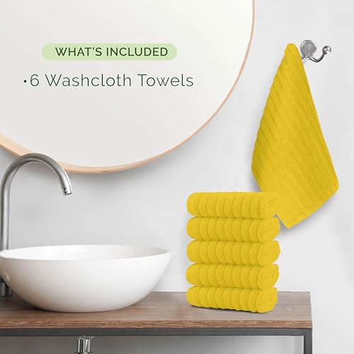 Image of Elegant Comfort 100% Turkish Cotton Corduroy Ribbed Luxury Washcloths 6 Pack Soft 13 x 13 Inch - Higly Absorbent, Durable, Quick Dry, Spa Premium Hotel Quality for Bathroom or Travel, Yellow