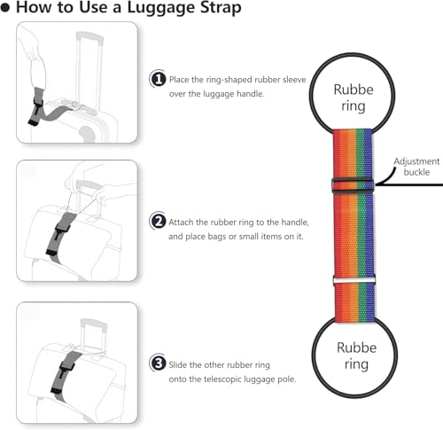 Image of 2Pcs Luggage Straps Bag Bungee Luggage Straps Suitcase Adjustable Belt,Add a Bag Easy to Travel Suitcase Elastic Strap Belt Luggage Accessories(Colorful-2Pcs)