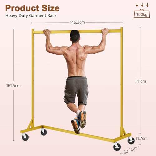 Image of Hoctieon Z Rack, Rolling Clothes Racks with Z-Base, Heavy Duty Garment Rack, Clothing Racks for Hanging Clothes, Sturdy Metal Hanging Holder, Clothes Organizer Rack, Gold