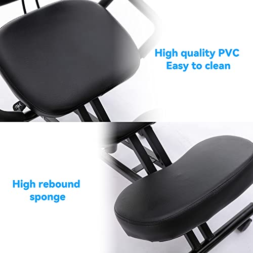 Abet Ergonomic Kneeling Chair, Modern Height Adjustable Stool With Angled Seat For Better Posture, Office Home Chair With Thick Comfortable Cushion And Backrest Support,Black #TOP4