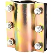 2.4-2.5 In Steel Tube Repair Clamp, Dn50 Leak Sealer For 60-63 Mm Tubes, Galvanized Steel, 6 Bolts, 4.9 In Height, Quick Connector