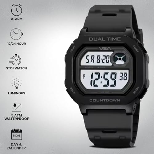 Image of V2A DIGITRON-KUBIX 3043 Digital Watch for Men | Retro Square Display | Urban Streetwear Sports Watch with Dual Time, Countdown Timer, Alarm, Backlight & 50M Water Resistance
