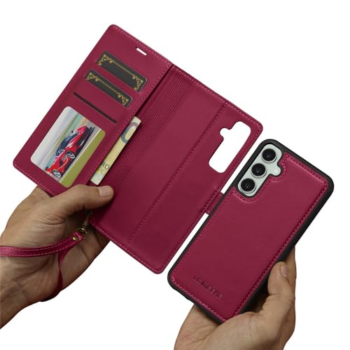 Étui pour Galaxy S24 Ultra en cuir rouge au design premium détachable