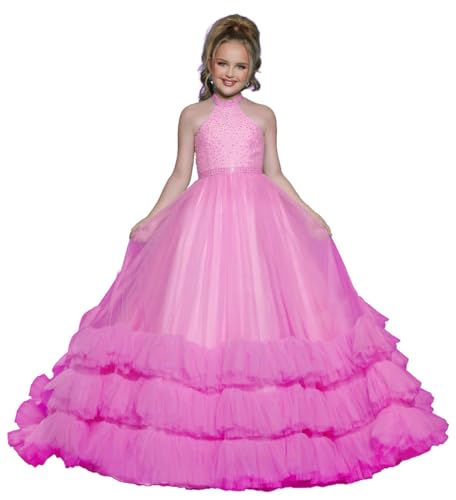 Girls Pageant Dresses Tulle Ruffles Sequin Formal Dress Birthday Party Dress for Girls Ball Gown