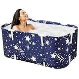 CROWNSHOP Portable Foldable bathtubs for Adults Freestanding Soaking Installation-Free Hot Bath Ice Bath Adult SPA for Student Home Camping (Blue M)